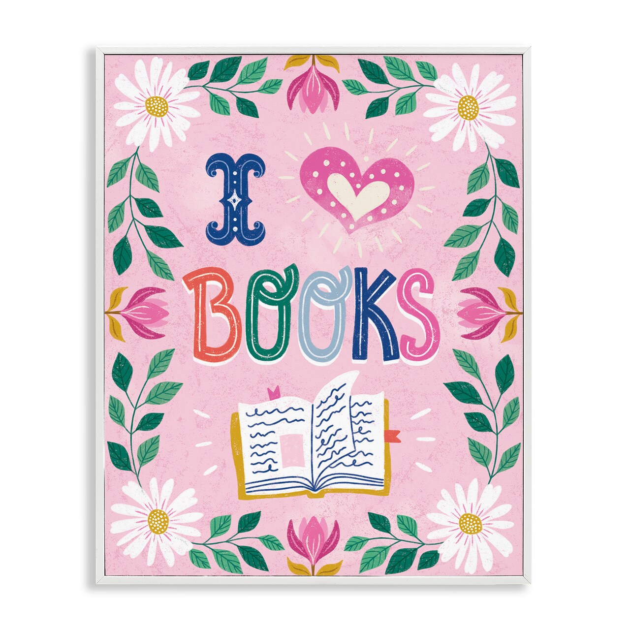 Stupell Industries Floral I Love Books Framed Giclee, design by Vanessa Stoilova